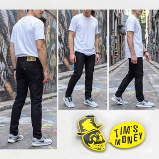 กางเกงยีนส์ขายาวผู้ชาย ทรงกระบอกกึ่งเดฟ Slim fit แบรนด์ [TIM'S MONEY] แท้ ผ้ายืด เป้าซิป