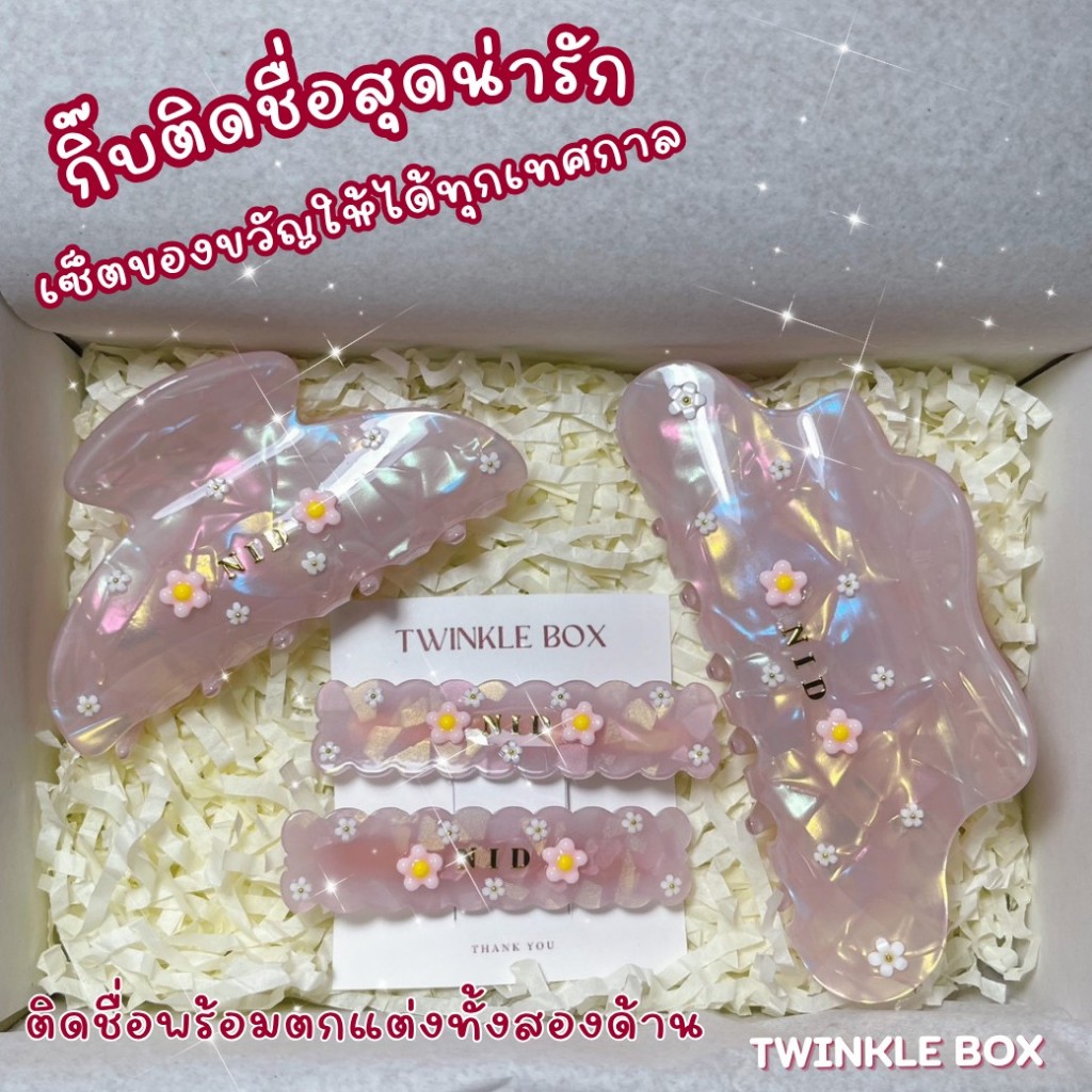 Gift Box SETสีชมพู กิ๊บติดชื่อ 3 ชิ้น และ 4 ชิ้น กิ๊บหนีบใหญ่+กิ๊บหนีบเล็ก+กิ๊บข้าง 1 คู่+ยางรัดผม – โปรปัง
