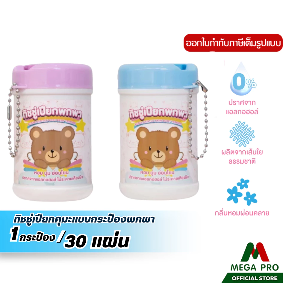 Megapro - (1 กระป๋อง) KUMA กระดาษทิชชู่เปียก คุมะ กระป๋อง 30 แผ่น