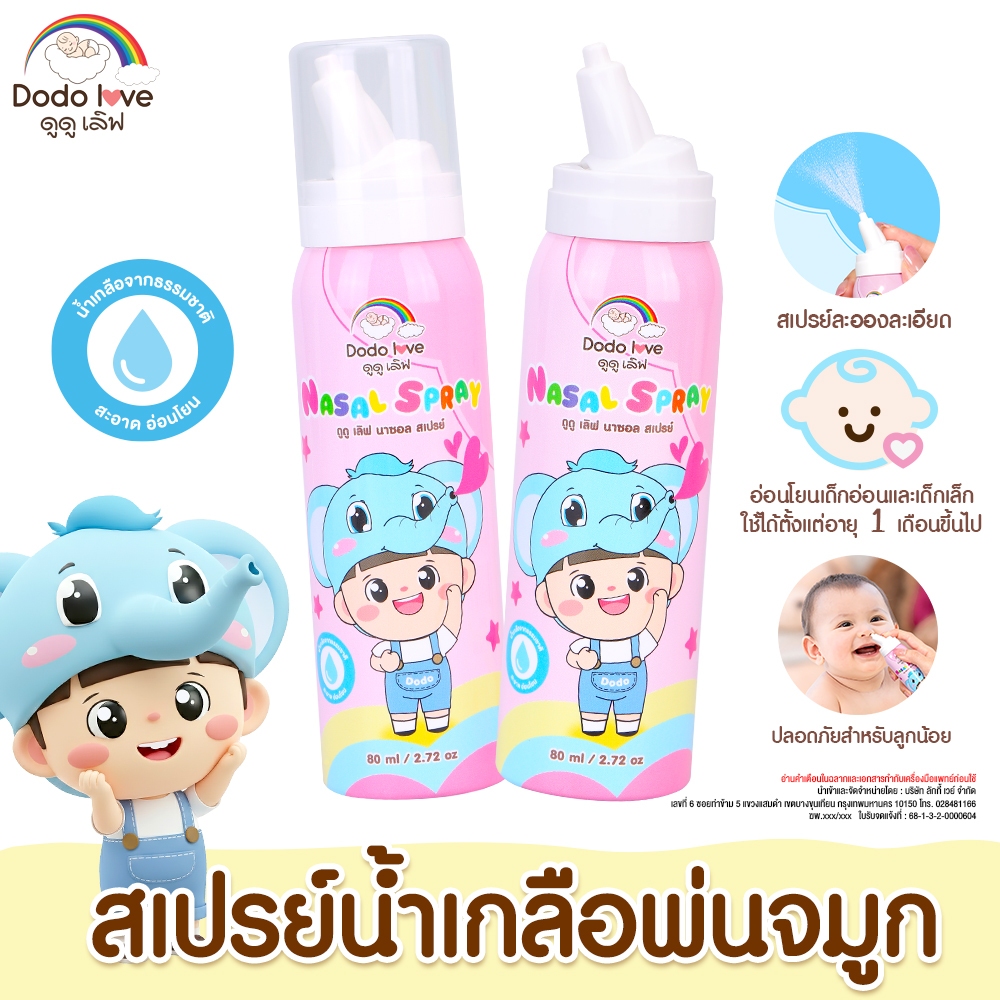 สเปรย์น้ำเกลือ DODOLOVE NASAL SPRAY ใช้ได้ทั้งเด็ก / ผู้ใหญ่ ทำความสะอาด คัดจมูก ภูมิแพ้ 80ml
