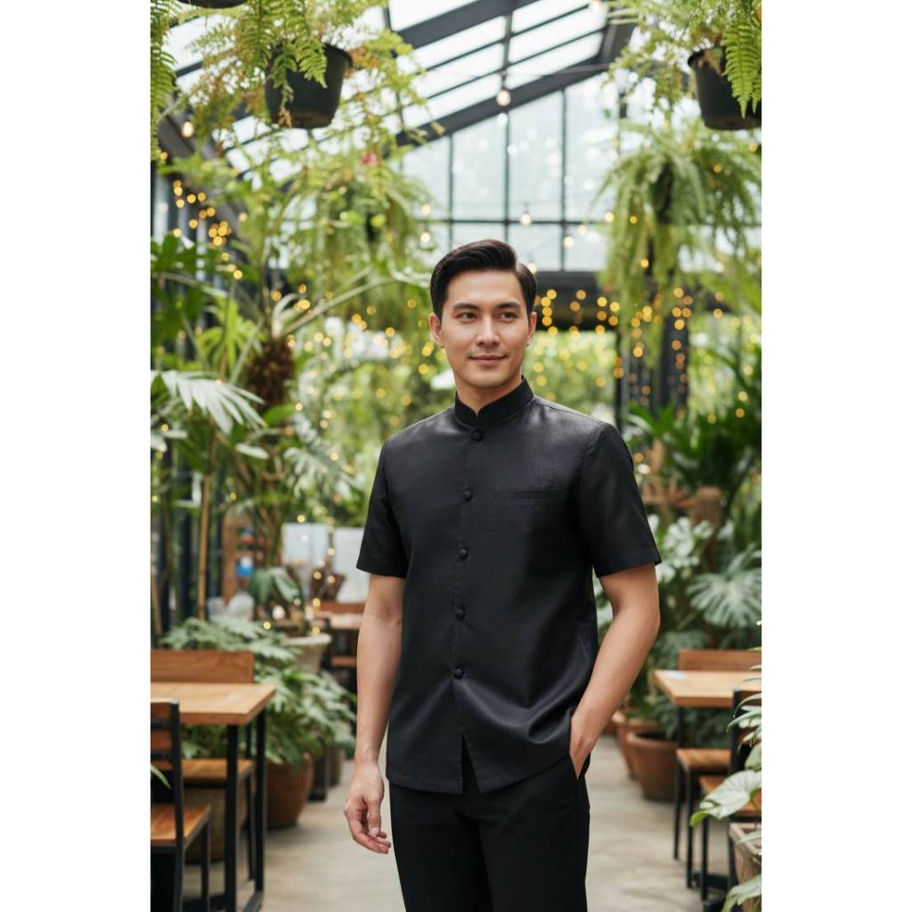เสื้อผู้ชายไหมสี่เส้นแขนสั้นคอจีนมีกระเป๋า (M16/M18) รูปที่ 6