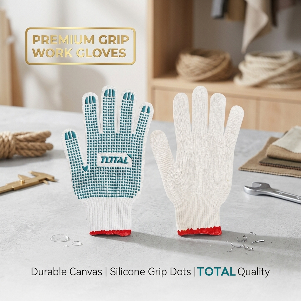 ถุงมือผ้าคอตตอน (กันลื่น) 6 ขีด TOTAL รุ่น TSP11102