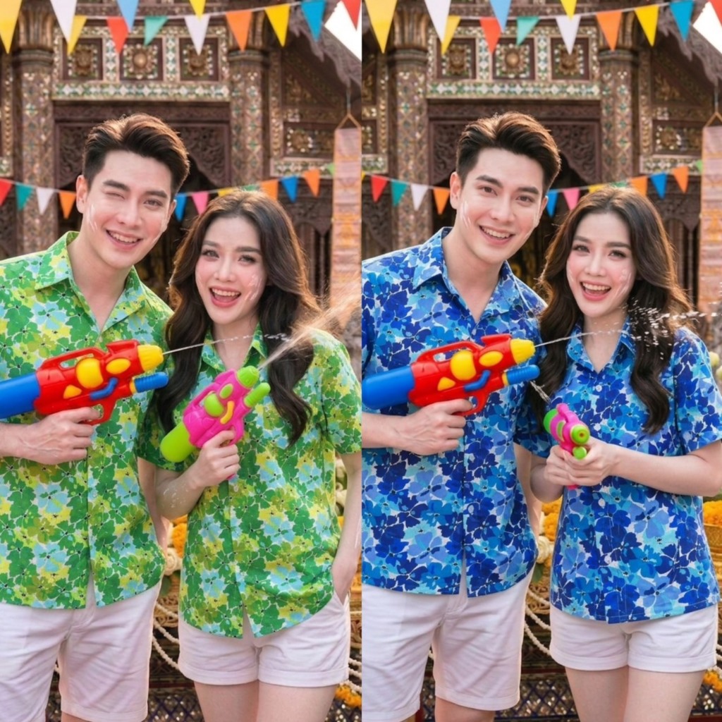 เสื้อลายดอกสงกรานต์ เสื้อสงกรานต์ เสื้อลายดอกสีสันสดใส ไม่ย้วย