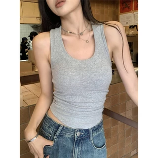 MUDO เสื้อสายเดี่ยวคอยูผู้หญิง ทรงกระชับดูผอม ผ้าถักนุ่มสบายยืดหยุ่นดี สีพื้นเซ็กซี่เข้ากับทุกชุด #9026