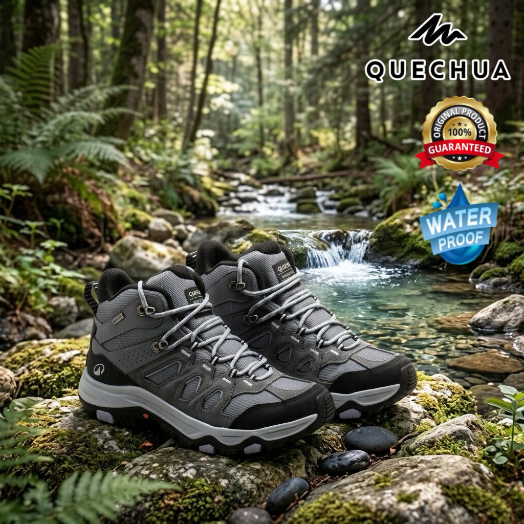 รองเท้าเดินป่ากันน้ำข้อสูงสำหรับผู้หญิง รุ่น MH500 (สีเทา) QUECHUA
