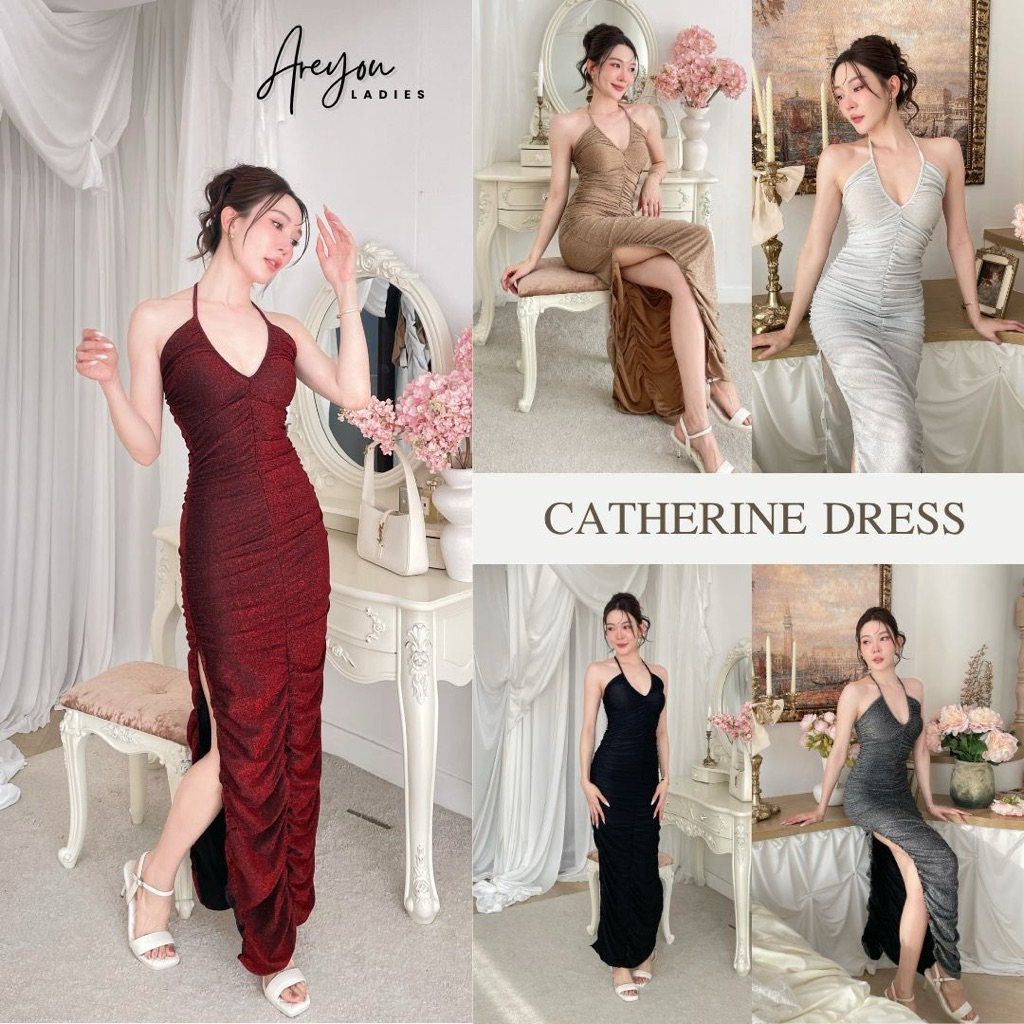 NO.614 Catherine Dress เดรสยาวผ้ากากเพชรสายเดี่ยวคล้องคอ