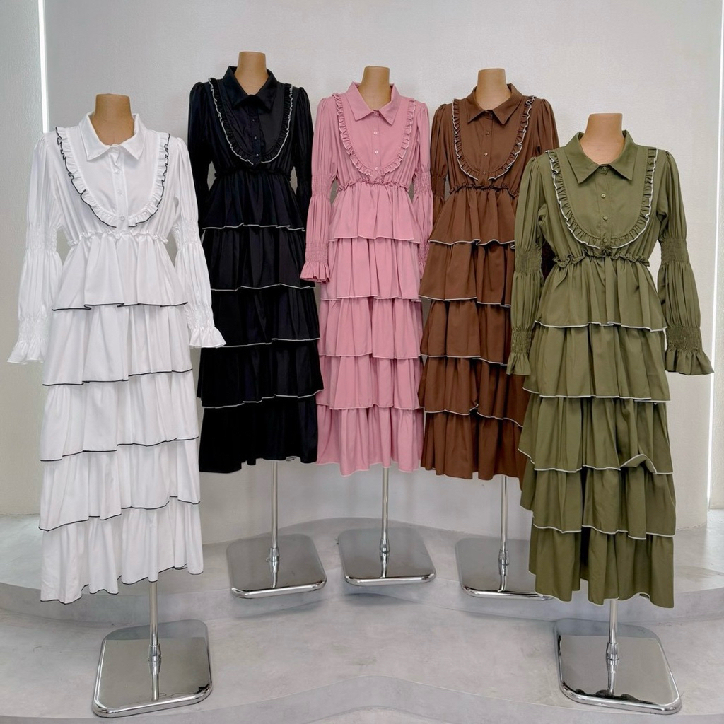 Teera❤️พร้อมส่ง✨เซตกระโปรงระบายชั้น เนื้อผ้าไหมอิตาลี พลิ้วสวย 💯 มีซับในทั้งตัว