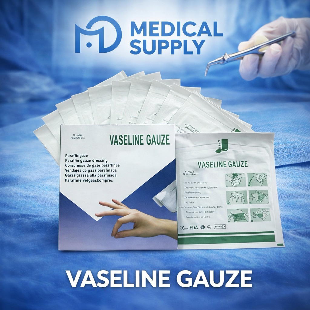 Vaseline Gauze ตาข่ายติดแผล( ราคาต่อ1กล่อง 10แผ่น )  แผ่นตาข่ายเคลือบ แผ่นปิดแผล  ผ้าก๊อสชุบวาสลิน