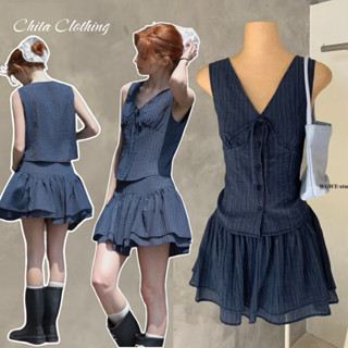 📍พร้อมส่ง📍8481 Set 2 pcs เสื้อแขนกุดคอวี งานกระดุมหน้า + กระ…