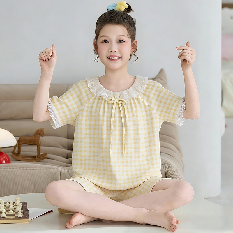 ชุดนอนของแม่และลูกสาว สไตล์เจ้าหญิง,เสื้อแขนสั้น+กางเกงขาสั้น,ผ้าฝ้ายคุณภาพสูง ราคา ถูกที่สุด ดีลบีเคเค