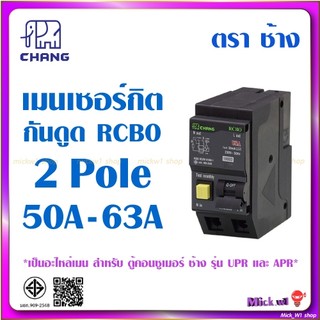ช้าง Chang เมนเซอร์กิต อะไหล่เมน กันดูด RCBO 2P 50A 63A (อะไหล่สำหรับ ตู้ช้าง รุ่น APR และ UPR)