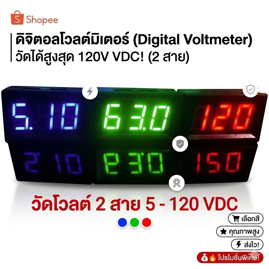 Volt meter มิเตอร์วัดโวลต์ 5 - 120 VDC