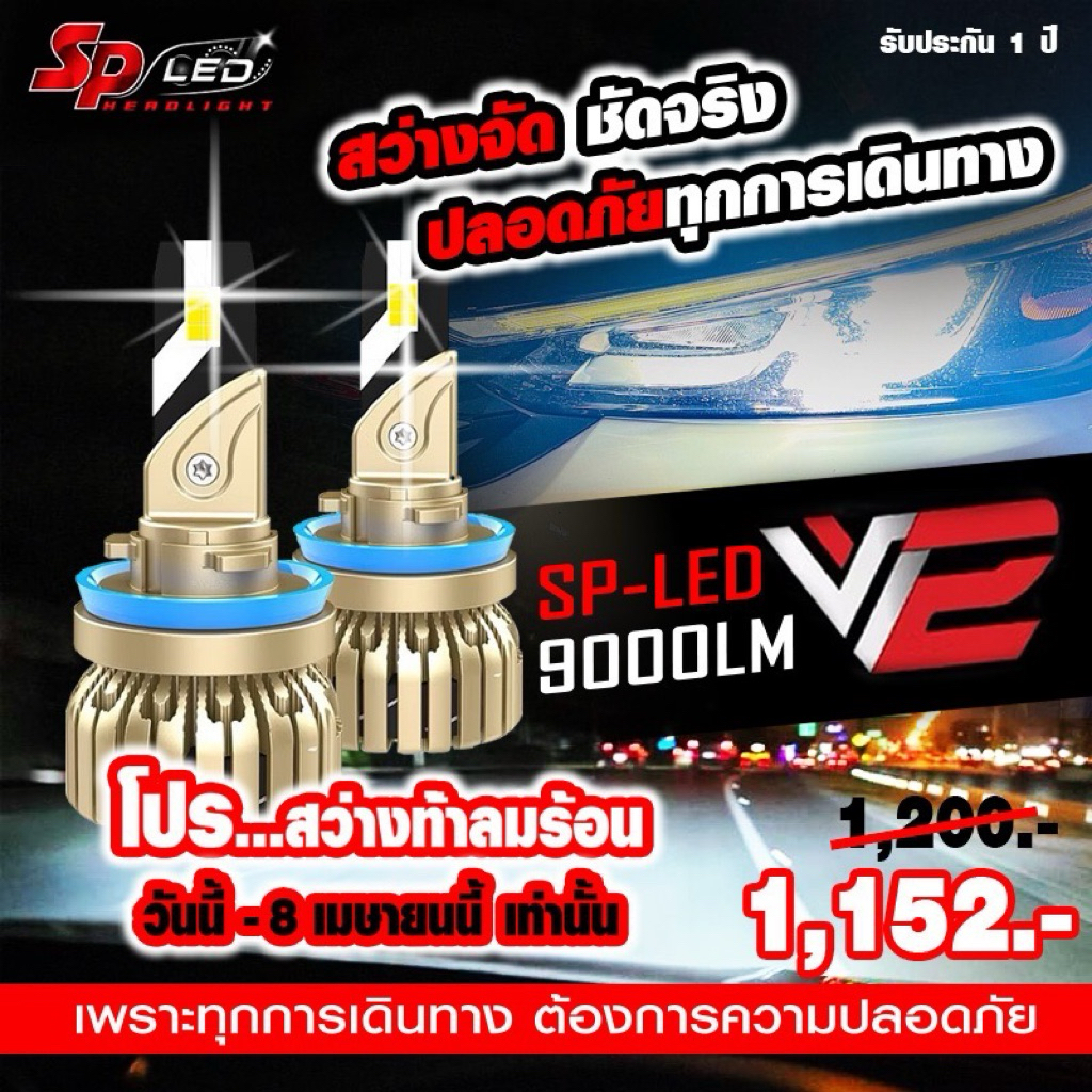 ไฟหน้ารถยนต์ SP-LED รุ่น V2 (New 2026) ขั้ว H4, H11, HB4/9006, HB3/9005 และ H7ช