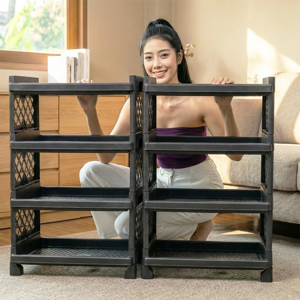 (1แถม1) ชั้นวางจัมโบ้ 4 ชั้น ใส่ล้อได้ ชั้นพลาสติก - 0329