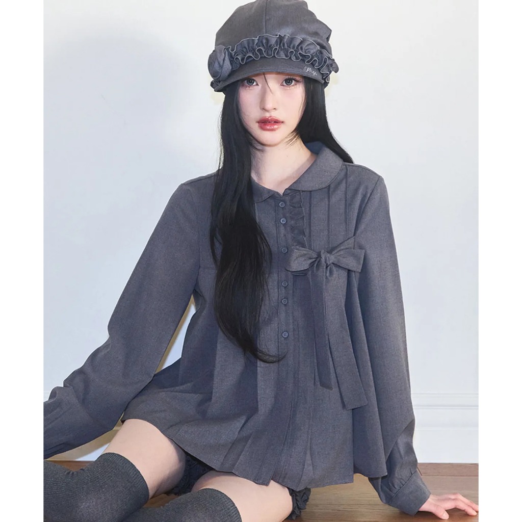 ILLIGO เสื้อเบลาส์จับจีบริบบิ้น Ribbon Pleats Blouse ของแท้จากช็อปเกาหลี✔️ Pre-Order