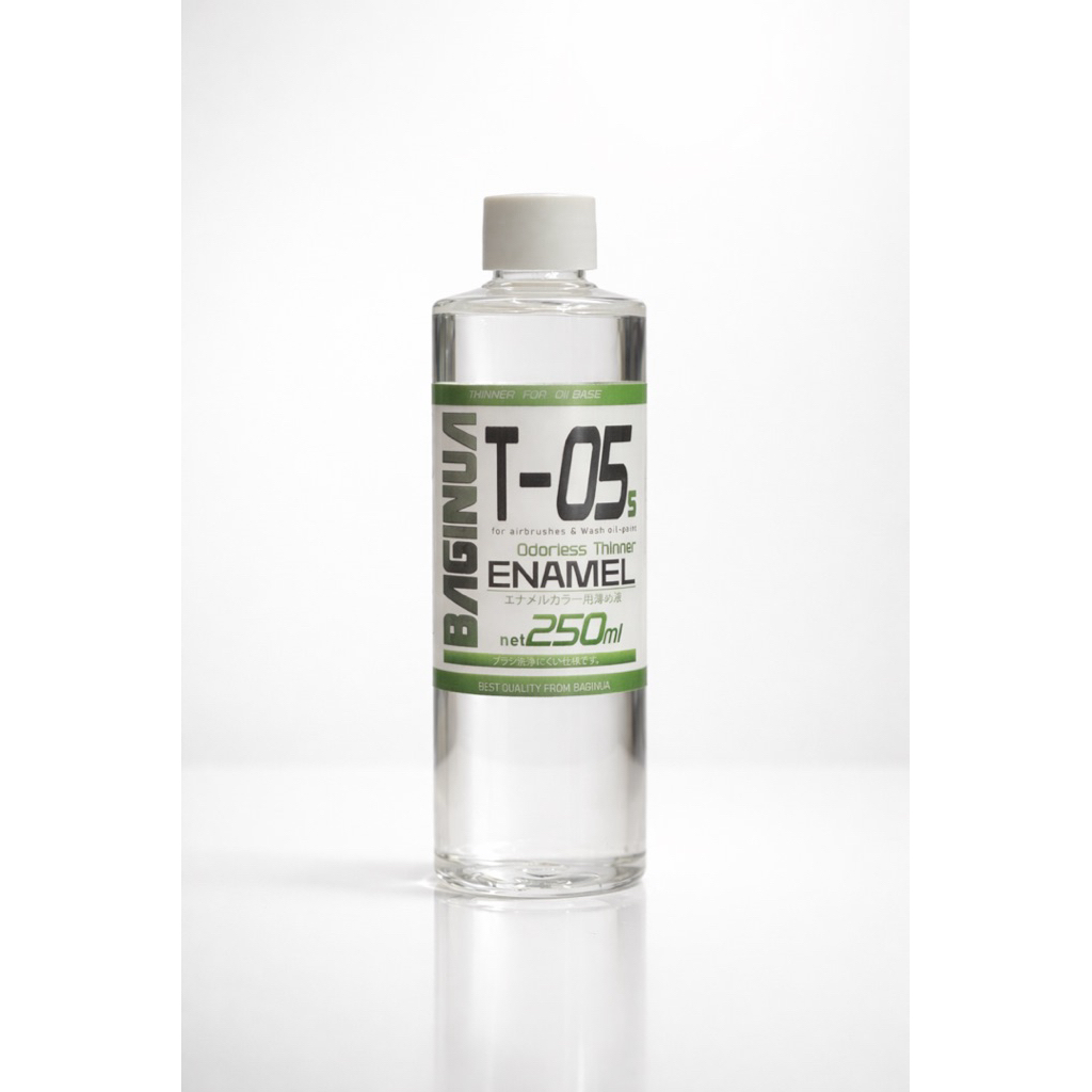 Baginua T-05s ทินเนอร์สำหรับสีอีนาเมล สีน้ำมัน สูตรกลิ่นอ่อนมาก ใช้ผสมและใช้เช็ด ล้างได้ ขนาด250ml