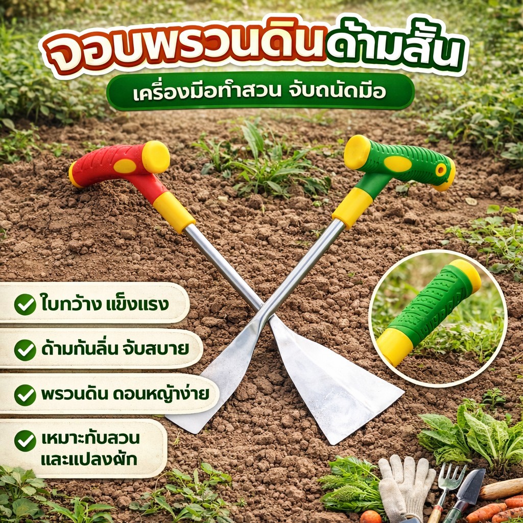 เซ็ท2 ชิ้น พลั่วพรวนดิน เสียมขุดดิน แซะหญ้า ด้ามจับตัวที สแตนเลสแข็งแรง จับถนัดมือ อุปกรณ์จัดสวน  2 Pcs Ergonomic T-Hand