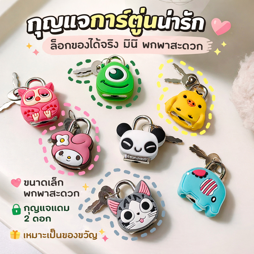 กุญแจล็อกกระเป๋าเดินทาง ลายการ์ตูนน่ารัก ขนาดมินิ พกพาสะดวก พร้อมกุญแจ 2 ดอก