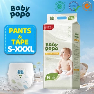 Babypopo 44-52ชิ้น ผ้าอ้อมเด็ก กางเกง แบบเทป ใช้ได้ตลอดคืน S/M/L/XL/XXL/3XXL BABY DIAPER PANTS