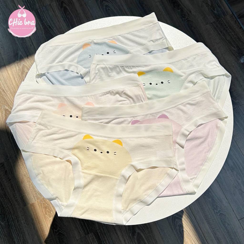 CHIC BRA [แพ็ค 5 ตัว] Cat collection กางเกงในลายแมว กางเกงในเนื้อผ้านุ่ม ยืดหยุ่นได้ดีทรงเต็มทรง ราคา ถูกที่สุด ดีลบีเคเค แกลเลอรีภาพที่ 3