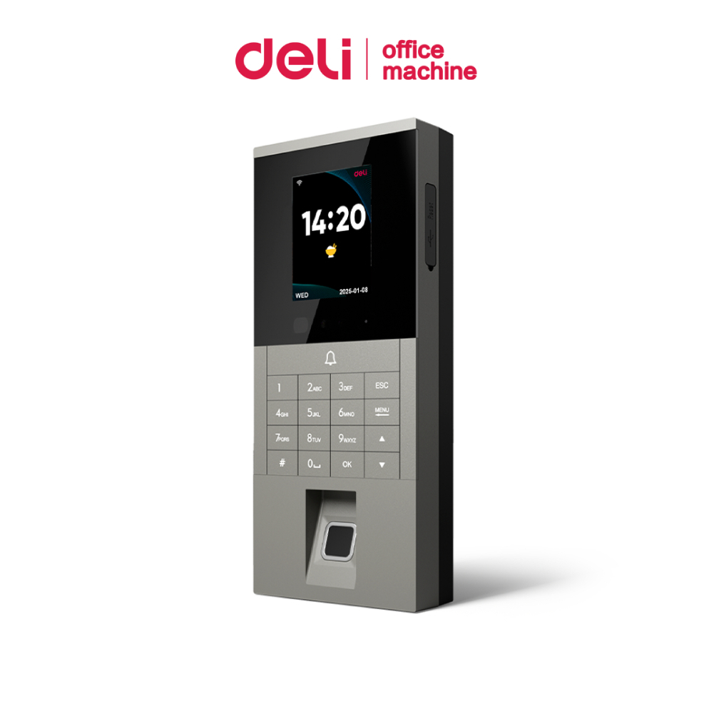 Deli เครื่องสแกนลายนิ้วมือ เครื่องลงเวลา รองรับหลายภาษา บลูทูธ สแกนหน้า/แตะบัตร Attendance Machine