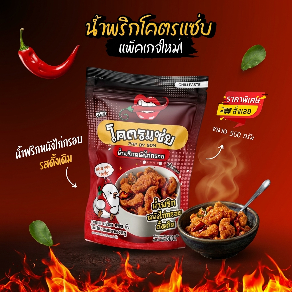 โคตรแซ่บ Kodzapน้ำพริกหนังไก่กรอบ ขนาด 500 กรัม
