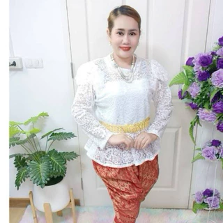 เสื้อลูกไม้ไทยประยุกต์ร.5แขนยาวแต่งไหล่ระบาย