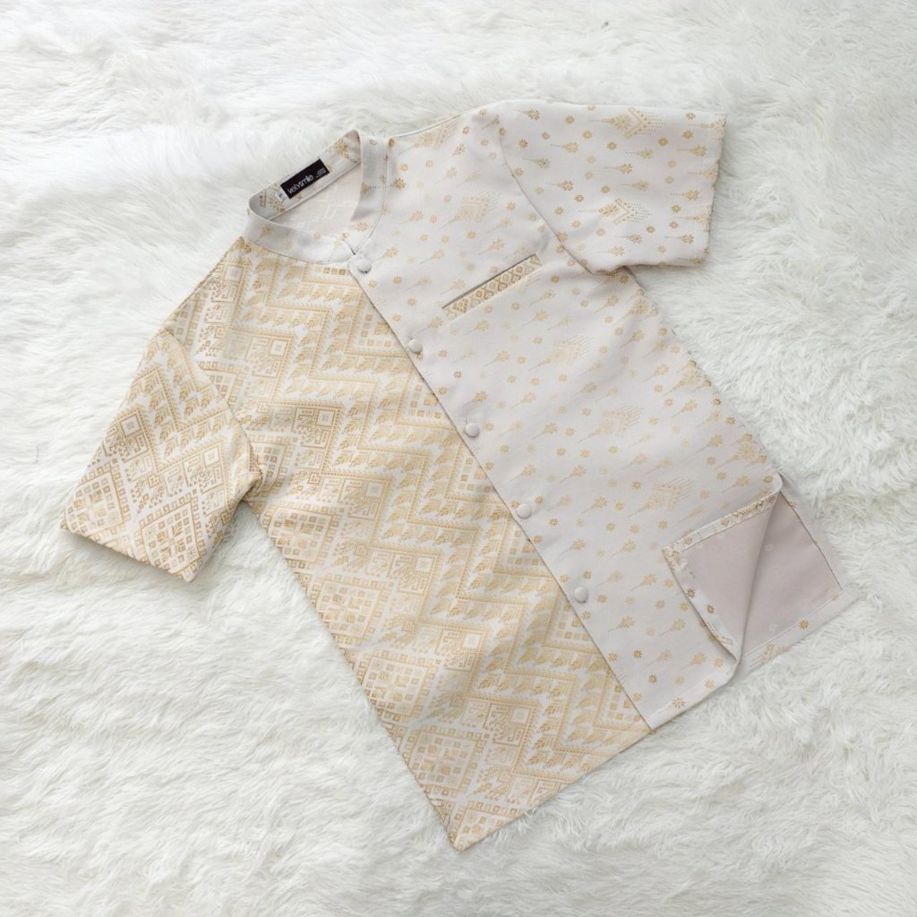 เชิ้ตผ้าทอลายเทียนหยด คอจีน กระดุมหน้า งานอัดกาว (S-5XL) TS004