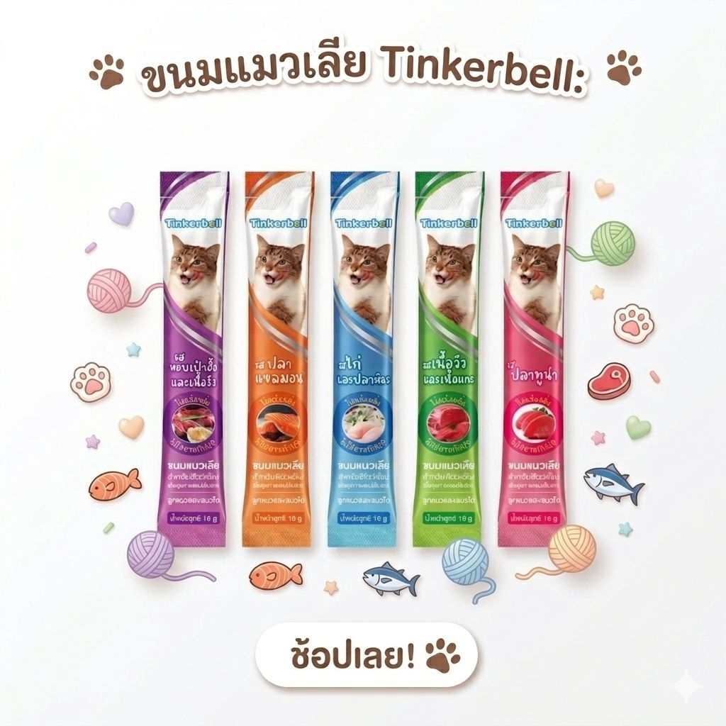( 50 ชิ้น)Tinkerbell ขนมแมวเลียโซเดียมต่ำ ขนาด 16 กรัม