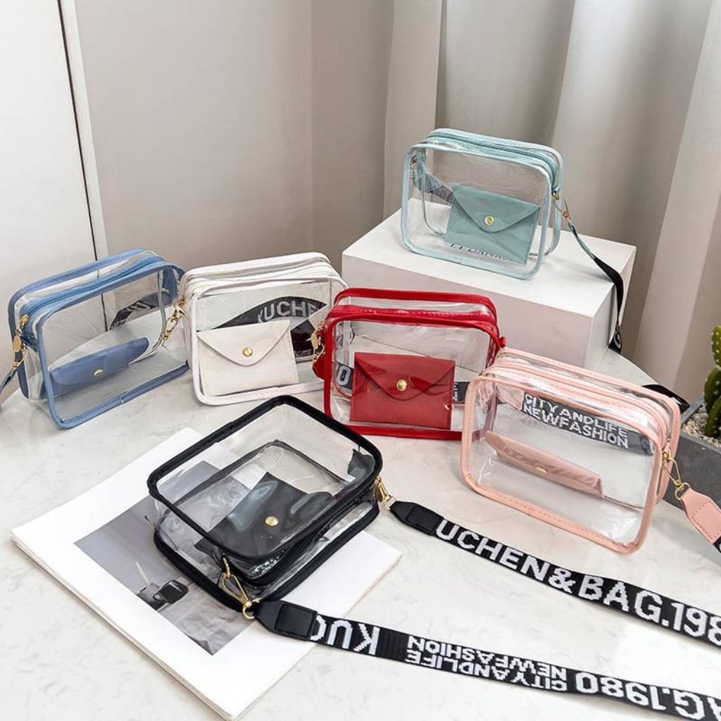 ใหม่ พร้อมส่ง กระเป๋าสะพายข้าง PVC กันน้ำ ซัมเมอร์ แถมใบลูก