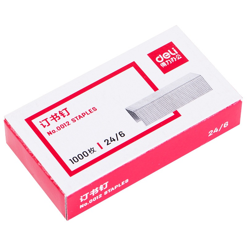 ลวดเย็บกระดาษ Deli (Staples) ลวดเย็บกระดาษ Deli ขนาดมาตรฐานขนาด: 24/6 จำนวน 1000 ชิ้น 1 กล่อง