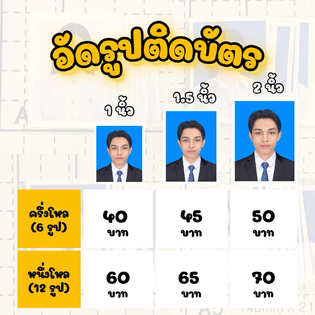 รูปติดบัตร ขนาด 1 นิ้ว , 1.5 นิ้ว , 2 นิัว