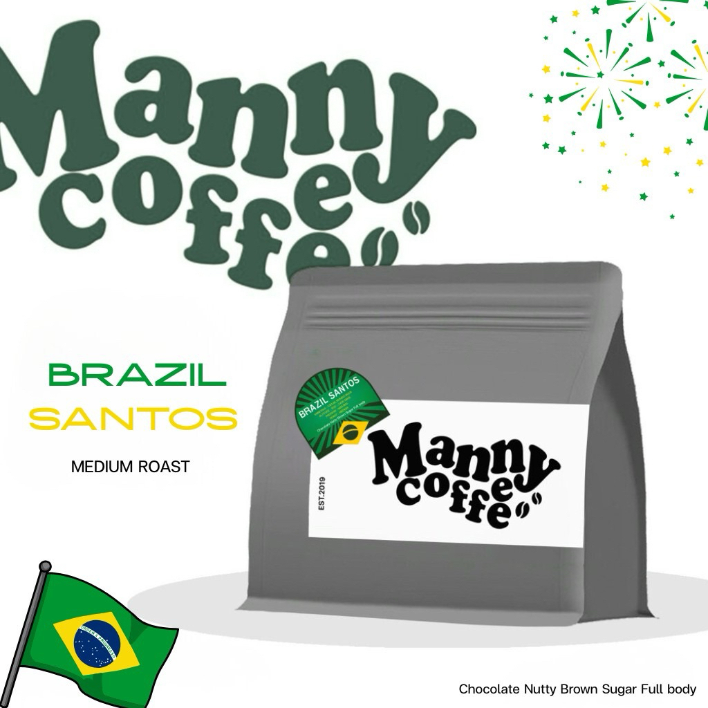 เมล็ดกาแฟ คั่วกลาง บราซิล Brazil Santos(โฉมใหม่)
