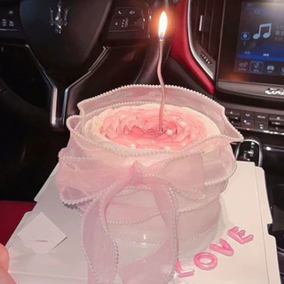 ริบบิ้นผ้าโปร่งขอบมุก ริบบิ้นผ้าแก้ว กว้าง 4 cm ยาว 5 หลา ตกแต่งเสื้อผ้า กระเป๋า ของขวัญ DIY