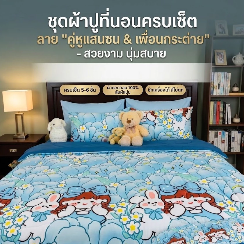 ชุดผ้าปูที่นอน 3.5 ฟุต 5 ฟุต 6 ฟุต พร้อมปลอกหมอนและปลอกหมอนข้าง