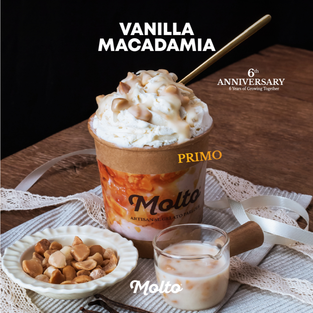 Vanilla Macadamia (ไอศกรีม วานิลลา แมคคาเดเมีย 1 ถ้วย 16 oz.) - Molto premium Gelato