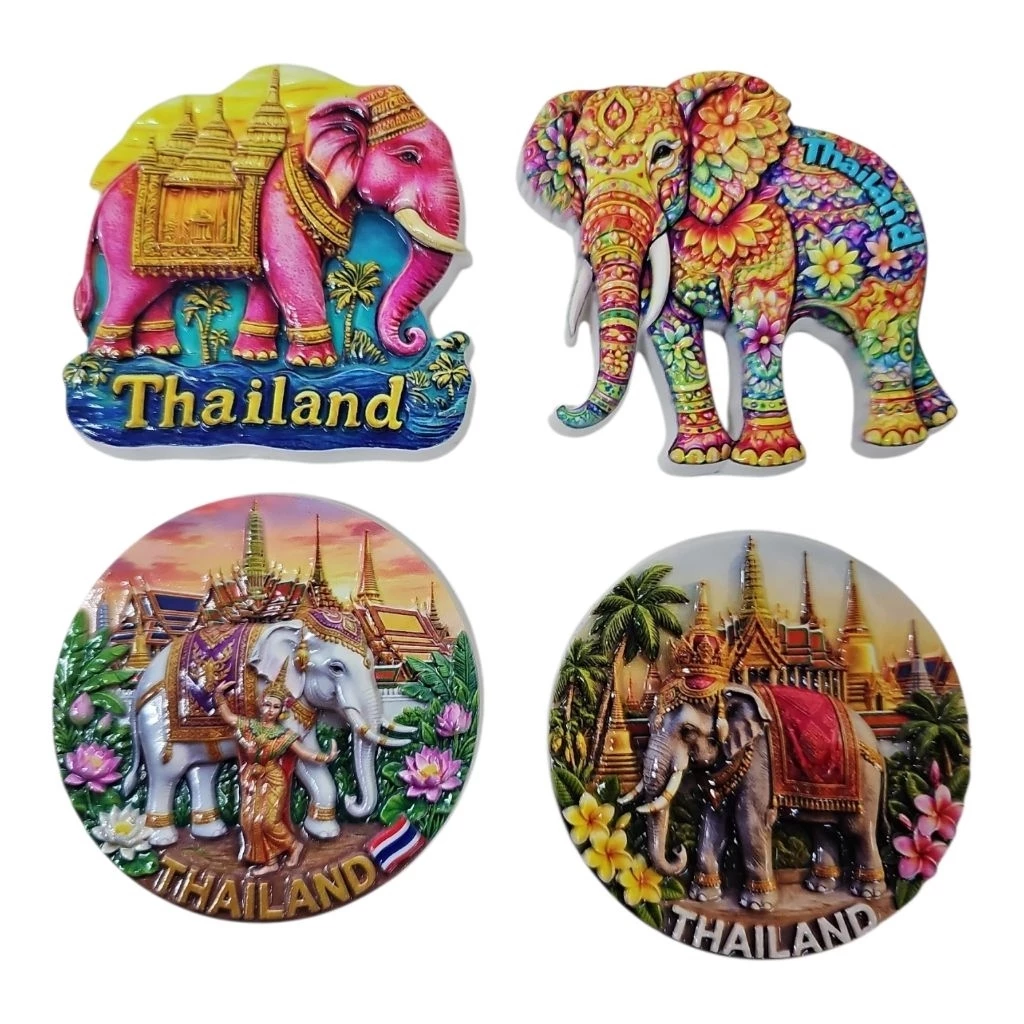 JAแม่เหล็กติดตู้เย็นช้างไทยแลนด์ เรซิ่น 3D ลายช้างมงคล Thailand Souvenir