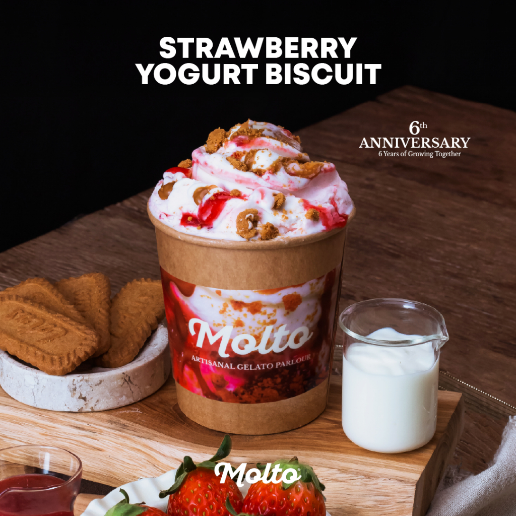 Molto ไอศกรีม สตรอว์เบอร์รี โยเกิร์ต บิสกิต 16 ออนซ์ - Molto Premium Gelato‼️ซื้อ 4 ถ้วย ส่งฟรี ‼️