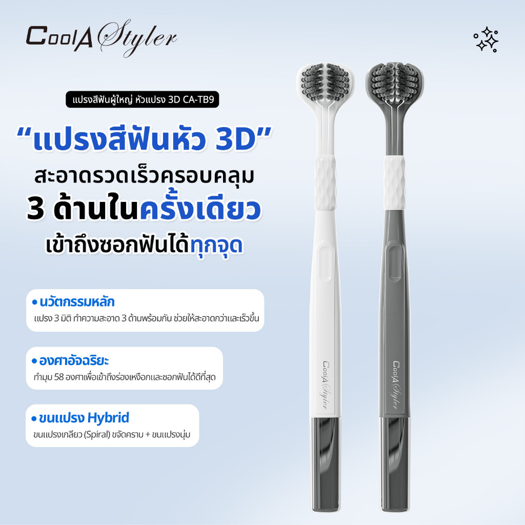 [3แถม1]CoolAstyler แปรงสีฟัน หัวแปรง3DแบบC-Shape แปรง 3 ด้านในครั้งเดียว ลึกทุกซี่ได้ วัสดุผ่านSGSนะ
