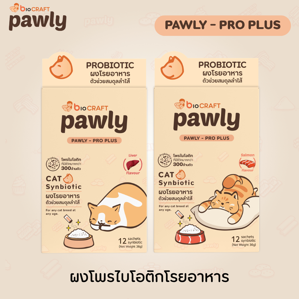 Pawly Pro Plus (สำหรับแมว) ผงโรยอาหารโพรไบโอติก กินง่าย เสริมภูมิ ดูแลลำไส้ - [1กล่อง - 12ซอง]