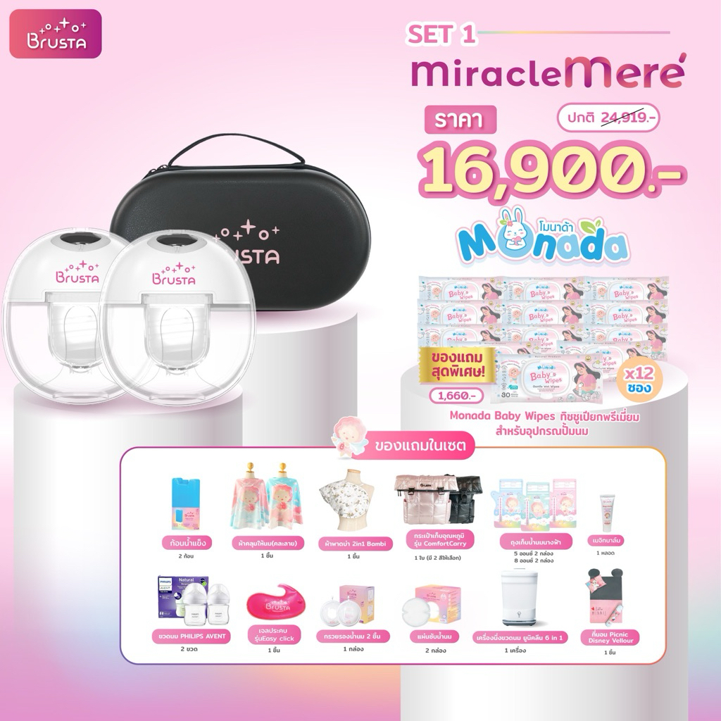 BRUSTA Miracle Mere เครื่องปั๊มนมไร้สาย ✅ผลิตใหม่ล่าสุด✅เครื่องปั๊มนมไฟฟ้าปั๊มนมไร้สาย ไม่ต้องใช้มือจับ  เมเร่