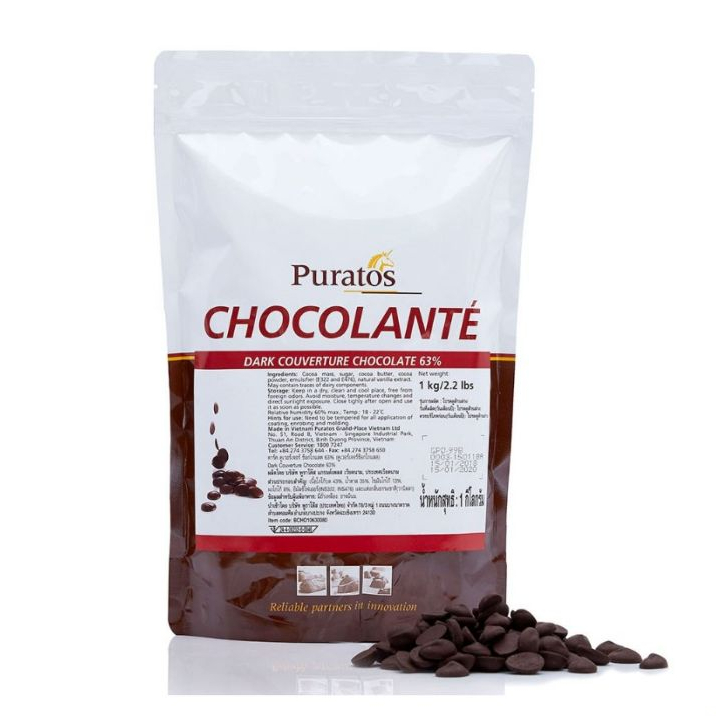 AFBS Puratos Chocolante Dark Chocolate Couverture 63% 1KG. #1109093