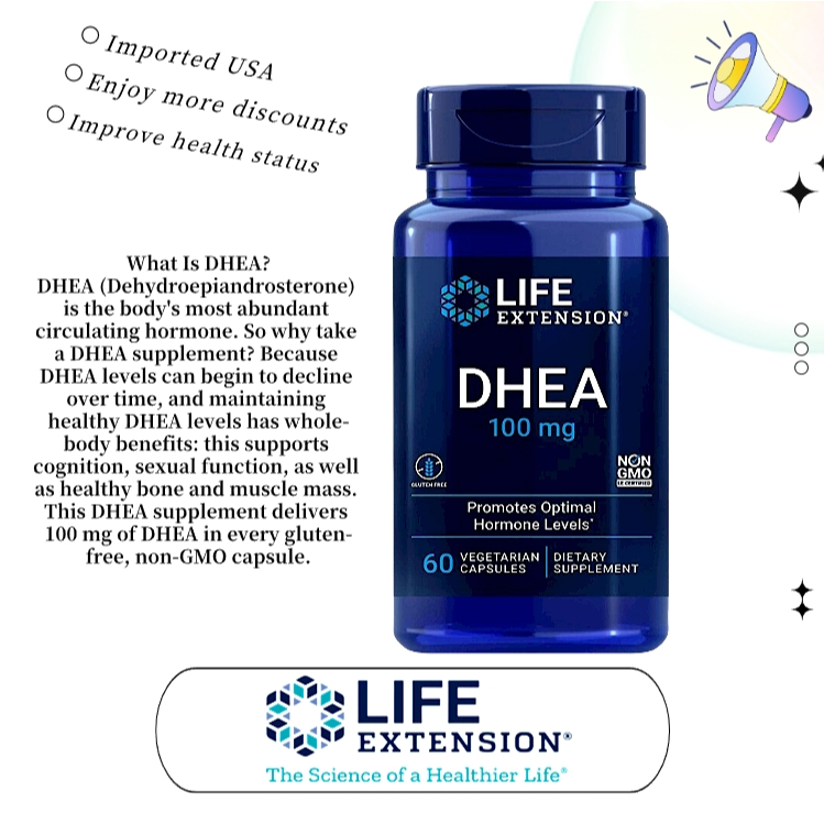 Life Extension DHEA 100mg 60 Caps For Healthy Aging & Vitality