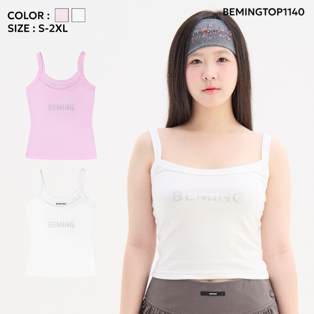 Bemingtop1140(S-2XL)-BEMING Bomi Cami - เสื้อกล้ามดีไซน์เรียบแต่โดดเด่นด้วยโลโก้ BEMING สกรีนเพชรกลางอก