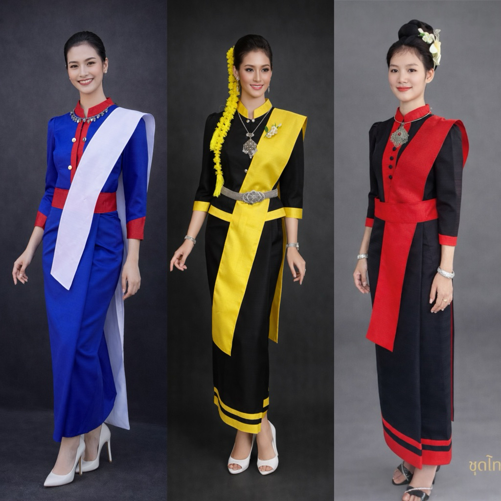 ชุดภูไทสามเผ่า เสื้อ สใบ อัดผ้ากาวทั้งชุด