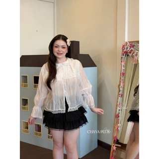 LindaaPlus-- เสื้อแขนยาวคอบัวลายจุดสาวอวบอ้วน 🤍🖤 เนื้อผ้าโรซี่ ลายจุดเล็กๆ ใส่สบาย ไม่ร้อน🍃 มี2สีนะคะ