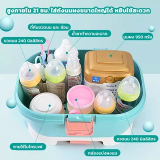 กล่องเก็บขวดนมแบบมีหูหิ้ว ความจุขนาดใหญ่ มีฝาปิด ระบายน้ำได้ สำหรับเก็บอุปกรณ์อาหารเด็ก ช้อนส้อม ของเล่นเสริม