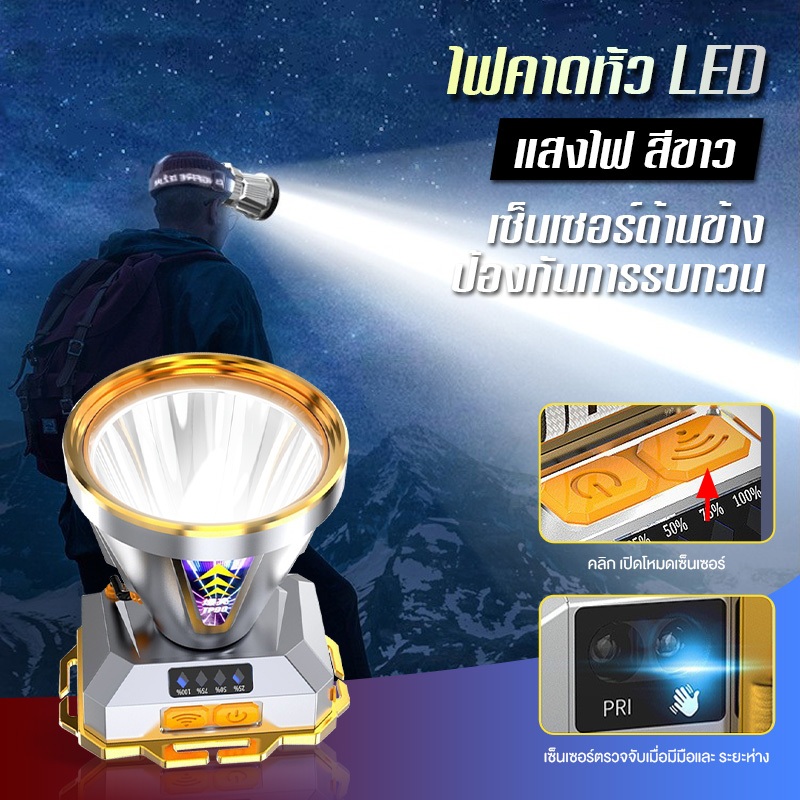 LEDไฟฉายคาดหัว T998 พลังงานสูง ส่องแสงระยะ5KM ไฟคาดหัว แท้ กันน้ํา ไฟฉายแรงสูง ชาร์จได้