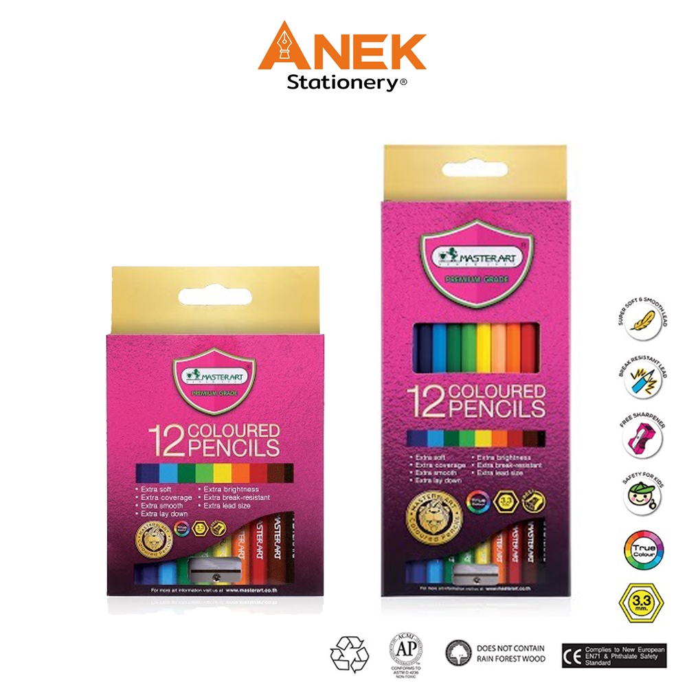 สีไม้มาสเตอร์อาร์ต Master Art รุ่น Premium grade 12สี (สั้น/ยาว) (จำนวน 1 กล่อง)