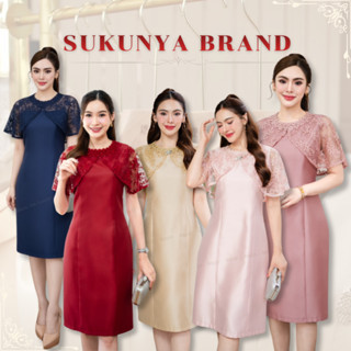 Sukunya [6415]ชุดเดรสผ้าไหมแต่งลูกไม้ ตัดเย็บพรีเมี่ยม